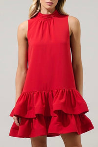 Beautiful Red Ruffle Tiered SHort Dress