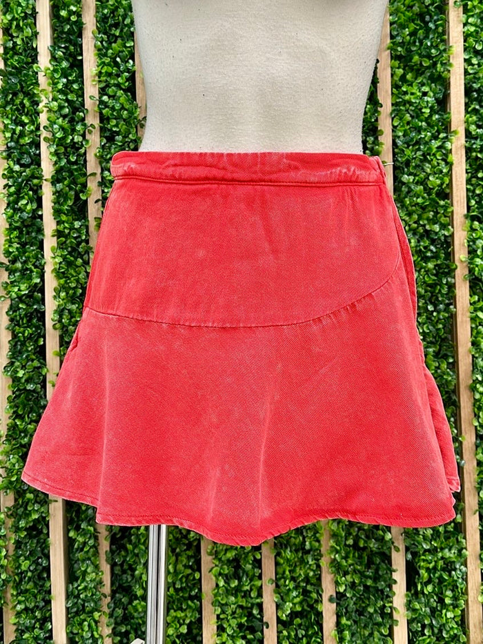 Red Washed Denim Skort