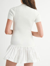 Off White Polo Knit Short Sleeve Drop Waist Dress