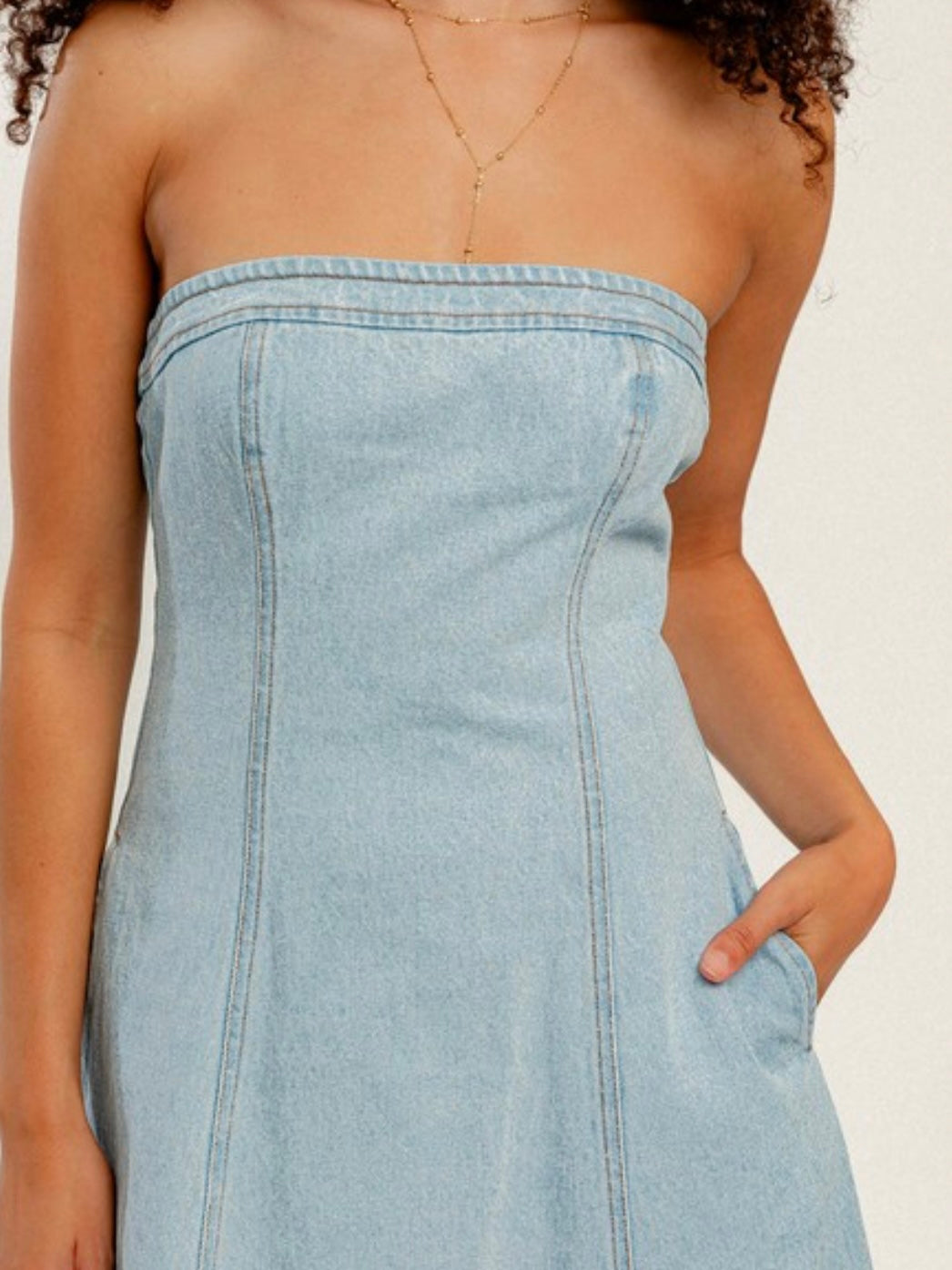 Strapless Denim Midi Dress