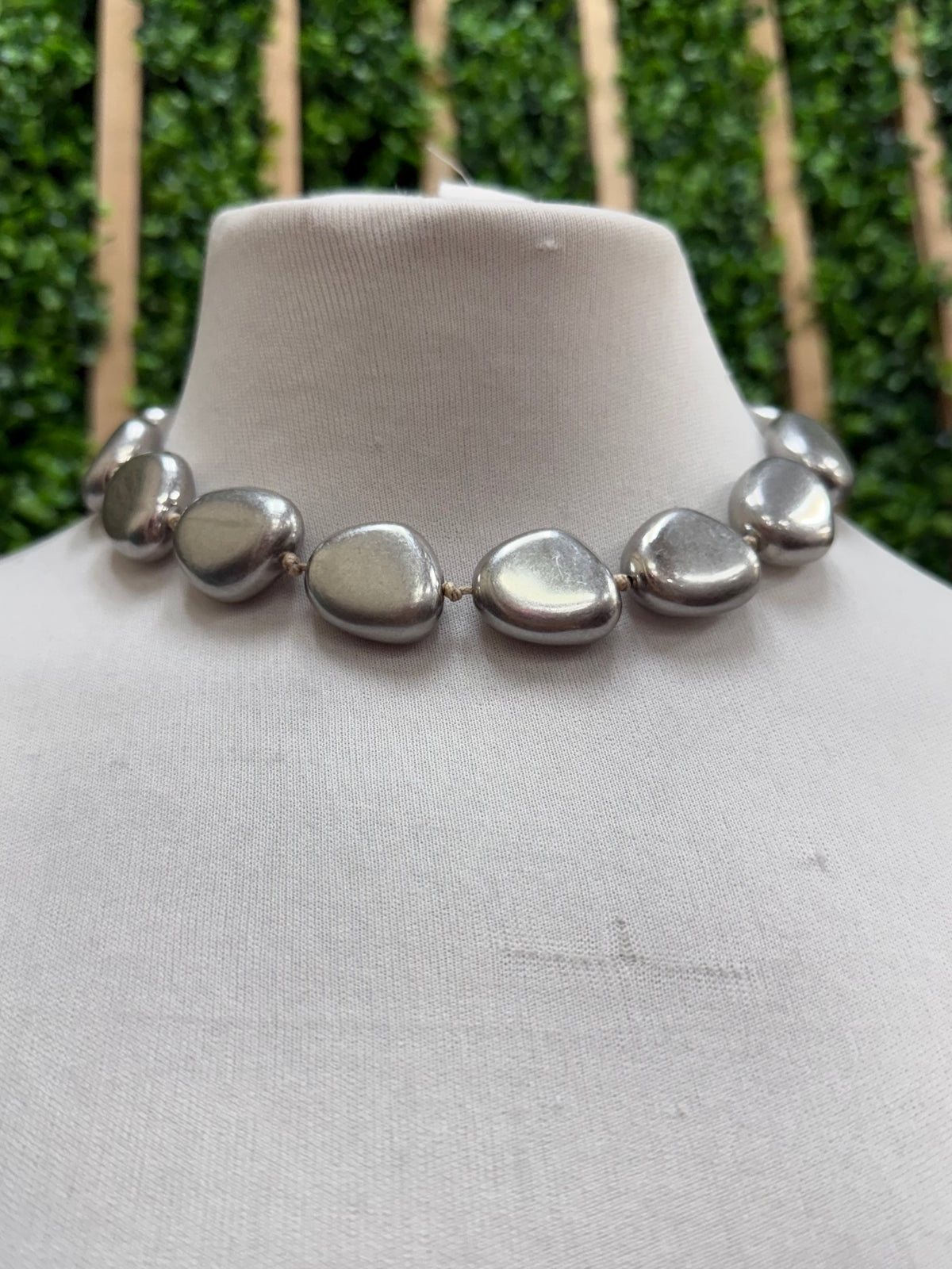 Sculpted Mixed Metal Pebble Necklace