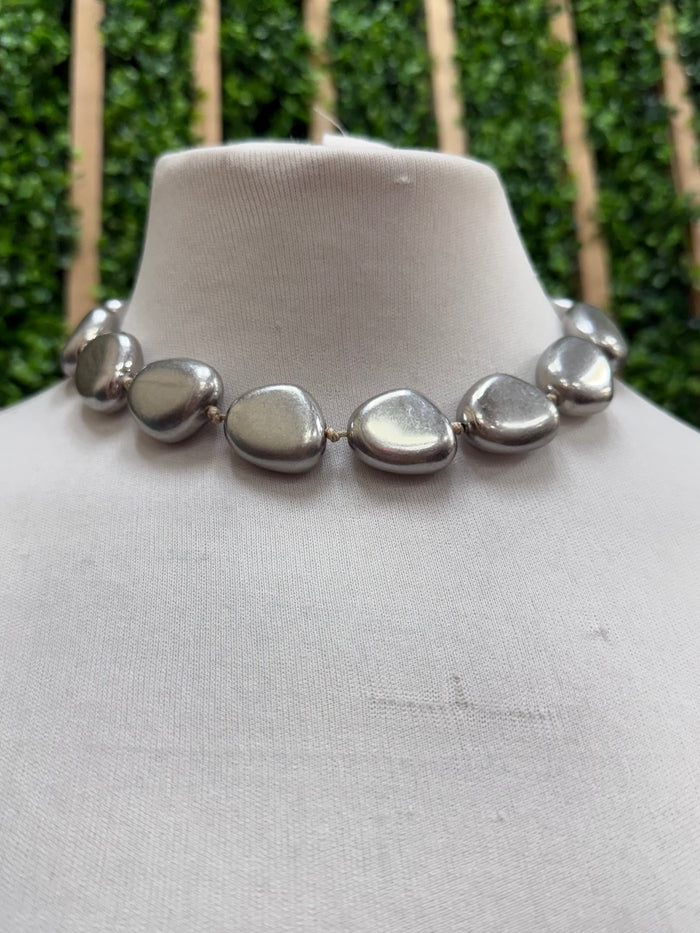 Sculpted Mixed Metal Pebble Necklace