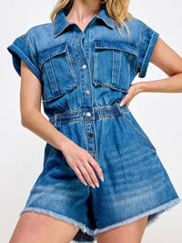 Denim Blue Cinched Waist Romper