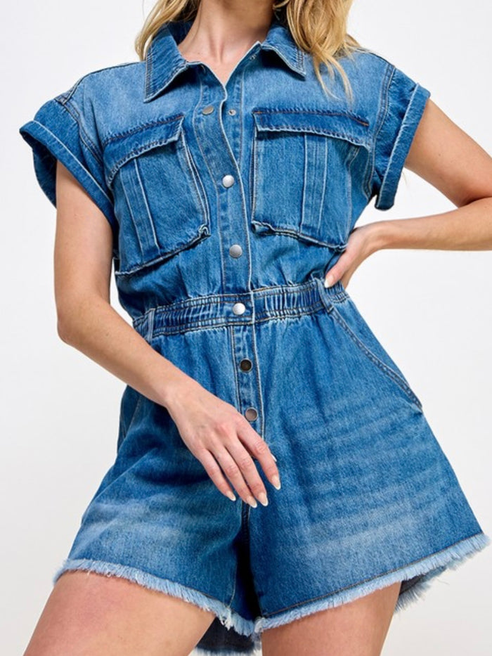 Denim Blue Cinched Waist Romper