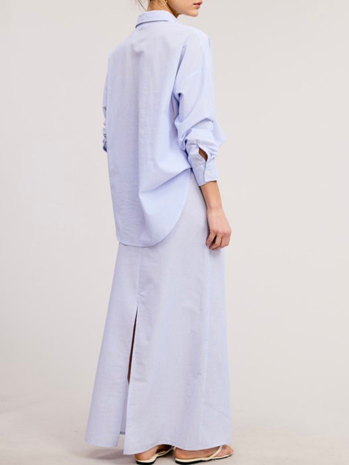 Blue Striped Blouse Maxi Skirt Set