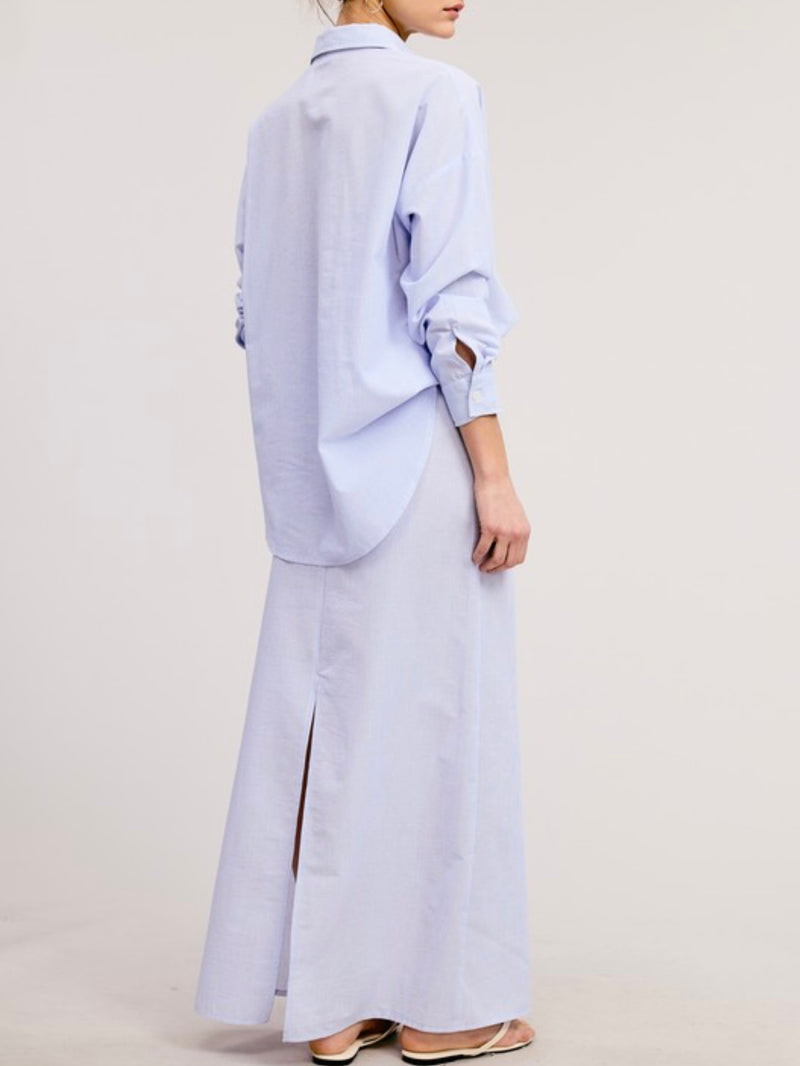 Blue Striped Blouse Maxi Skirt Set