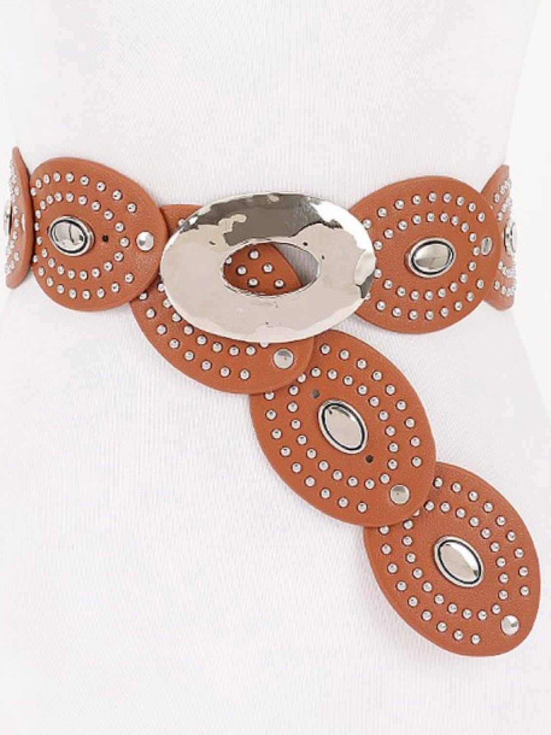 Oval Gold Buckle Suede Elastic Belt