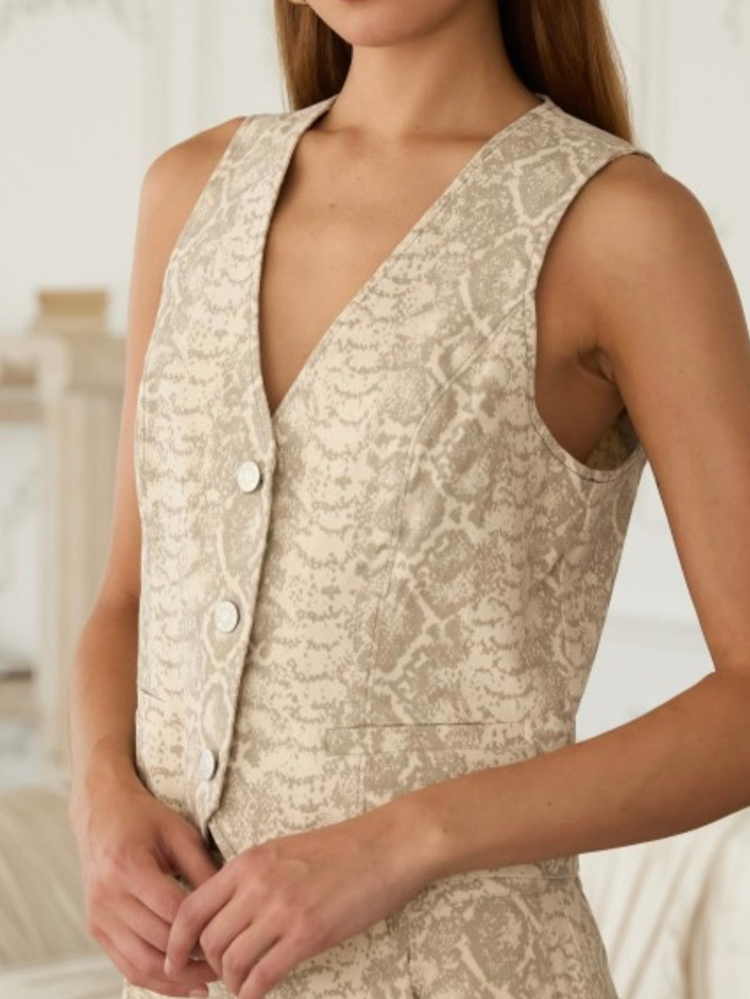 Beige Multi Snake Denim Vest