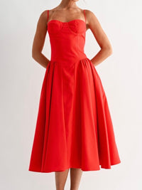 Red Sweetheart Bustier Midi Dress