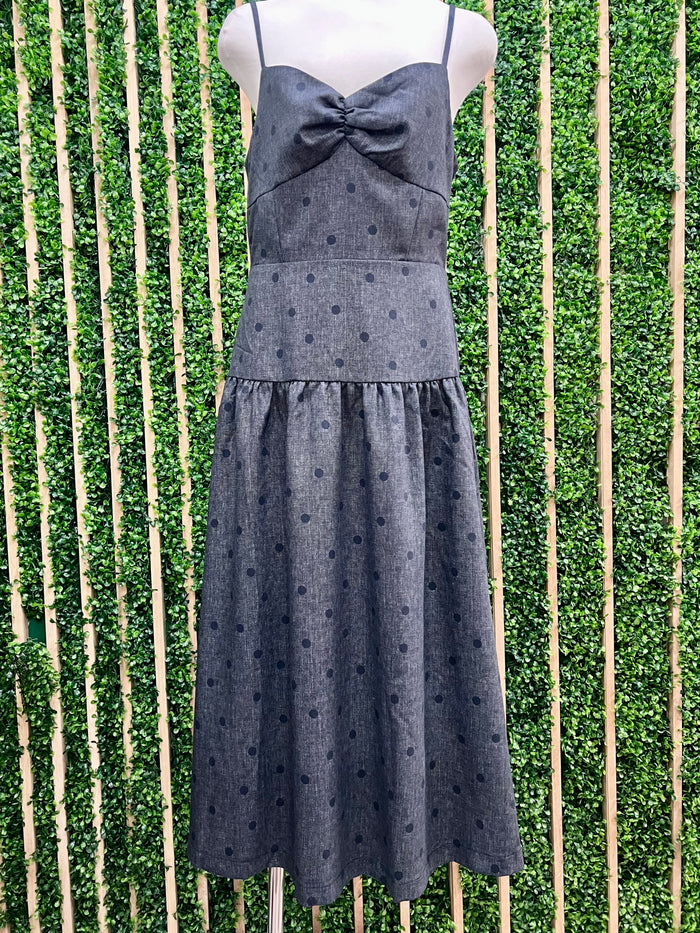 Navy Dots Sweetheart Midi Dress