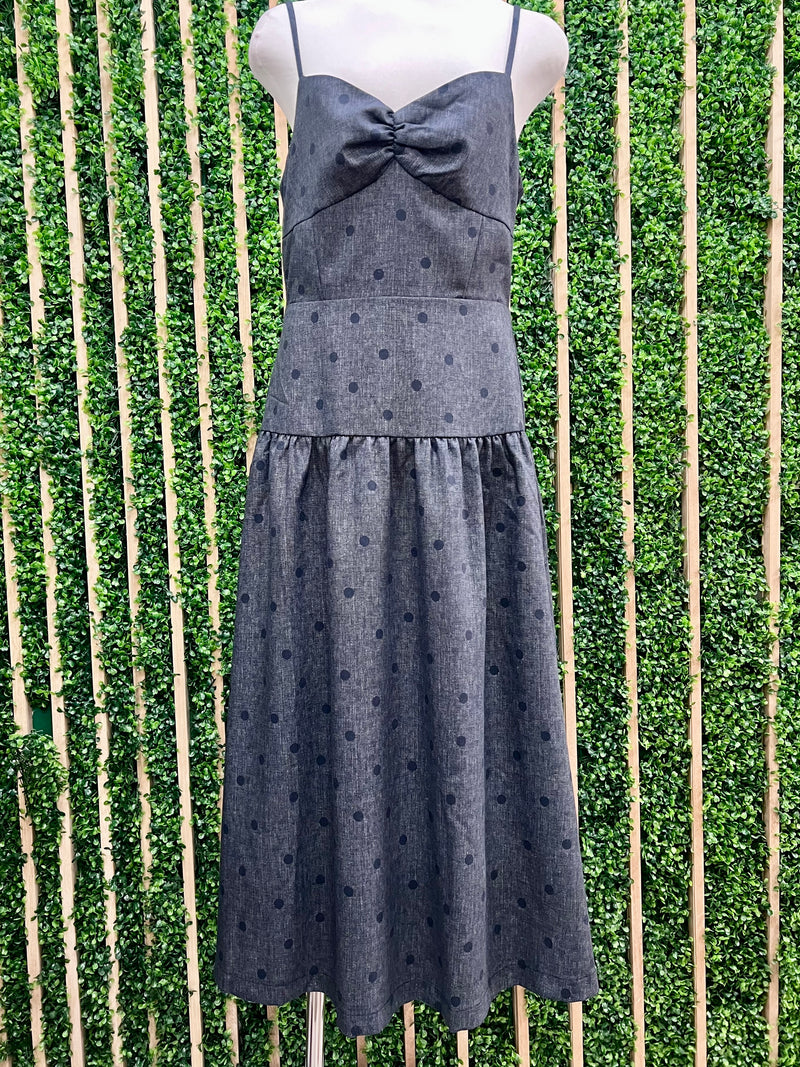 Navy Dots Sweetheart Midi Dress
