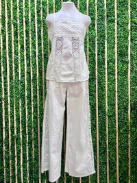 White Santorini Lace Detail Peplum Top