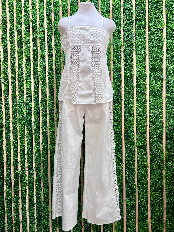 White Santorini Lace Detail Peplum Top