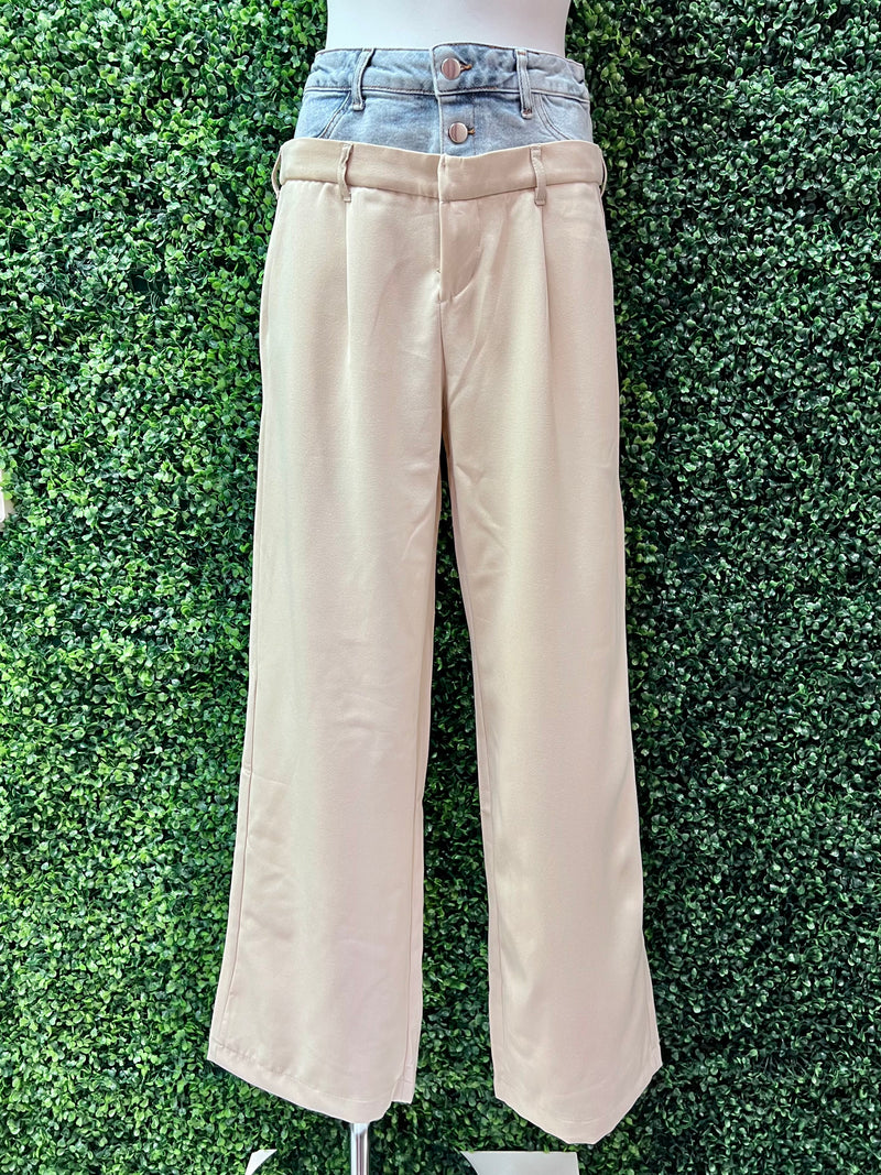 Beige Denim Waistband Pant