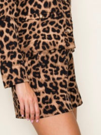 Brown Animal Print Patched Pocket Shorts
