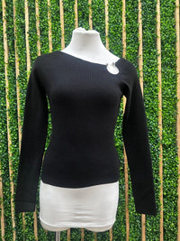 Ring Detail Off Shoulder Knit Sweater