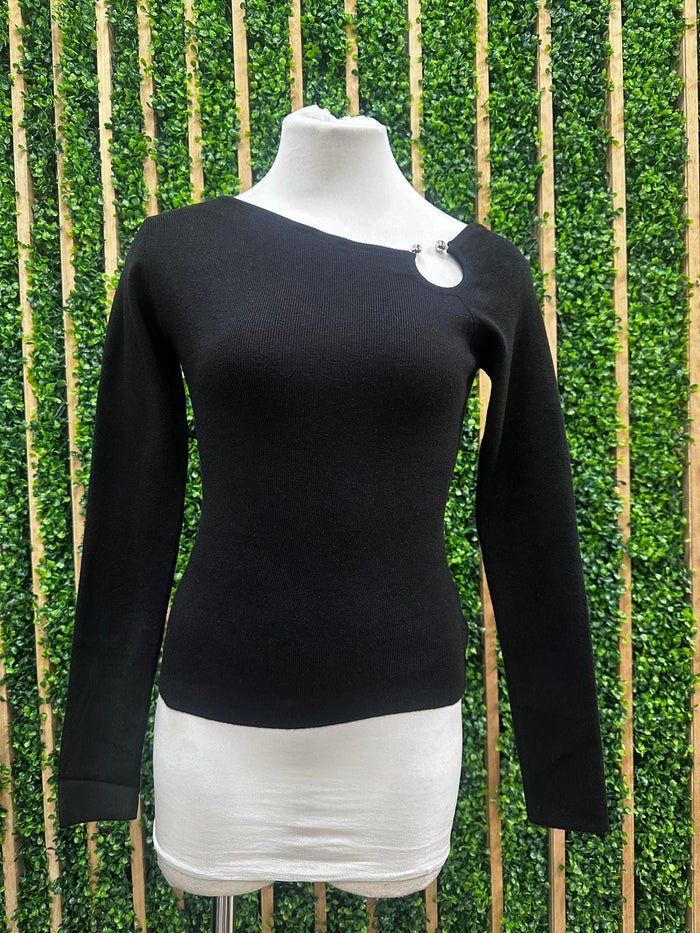 Ring Detail Off Shoulder Knit Sweater