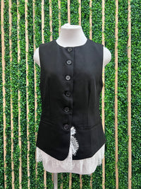 Black Soft Woven Structured Vest With Contrast Bottom Lace