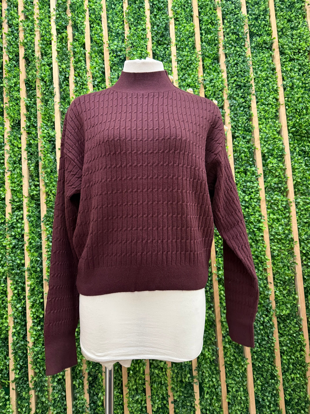 Burgundy Button Detail knit Skirt Set