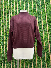 Burgundy Button Detail knit Skirt Set