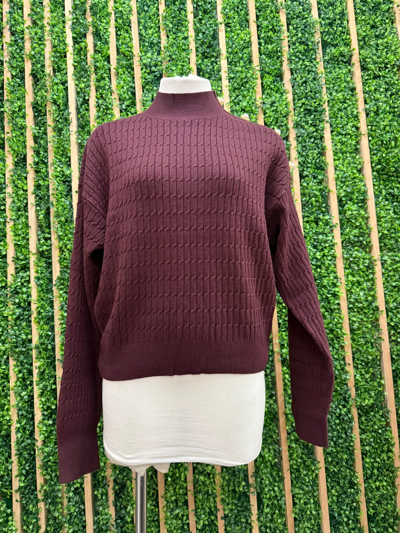 Burgundy Button Detail knit Skirt Set