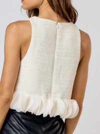 Exquisite Circle Trim Ivory Tweed Top
