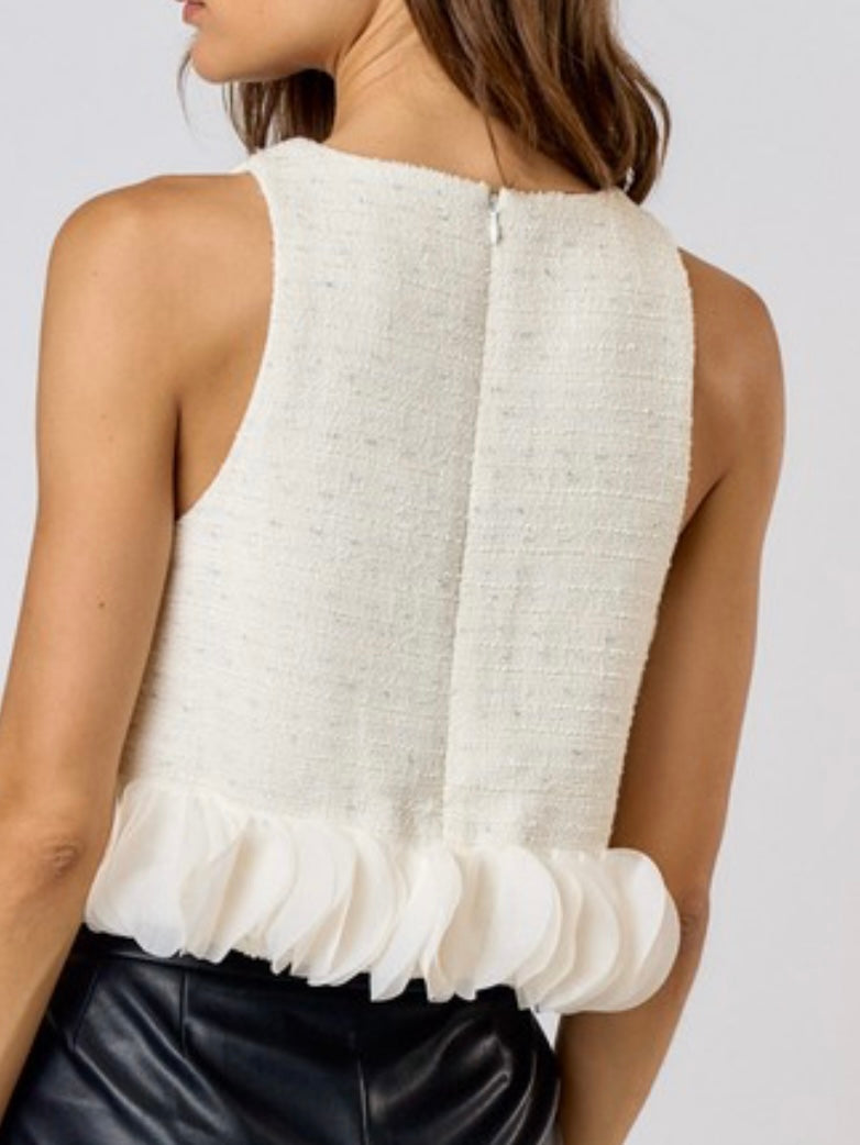 Exquisite Circle Trim Ivory Tweed Top