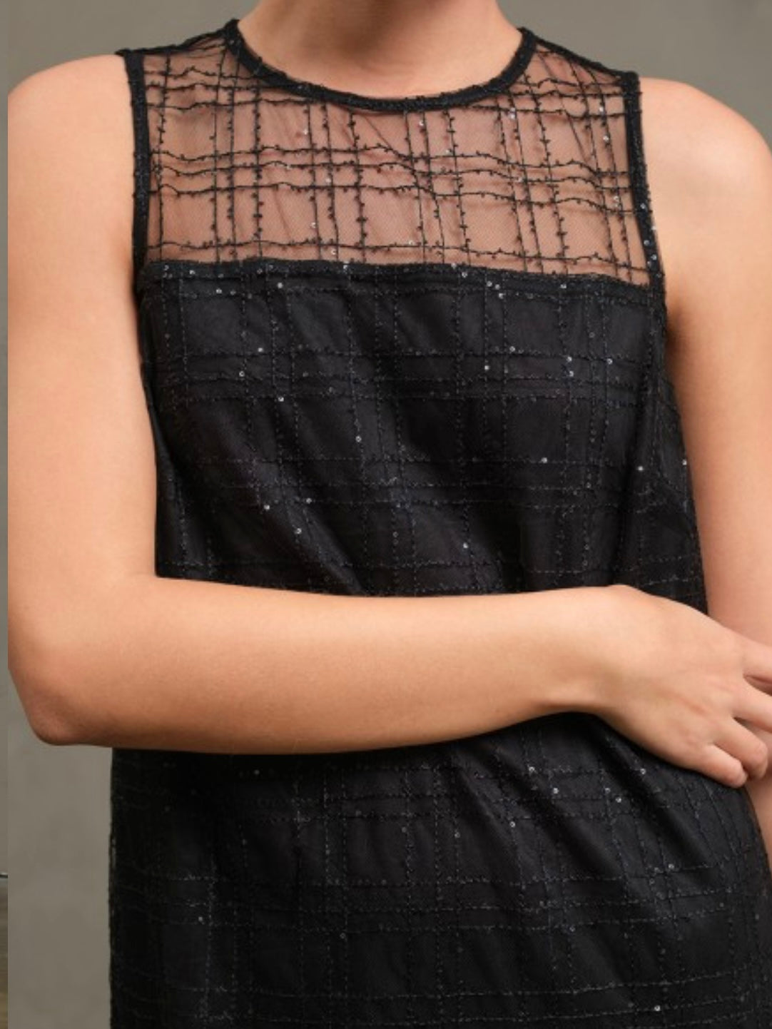 Black Feather Tweed Party Dress