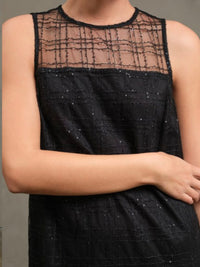 Black Feather Tweed Party Dress