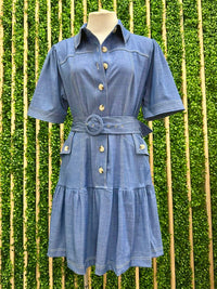 Blue Tencel Shirt Drop Waist Short Dress