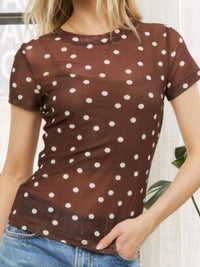 Polka Dot Mesh Print Slim Fit Short Sleeves Top