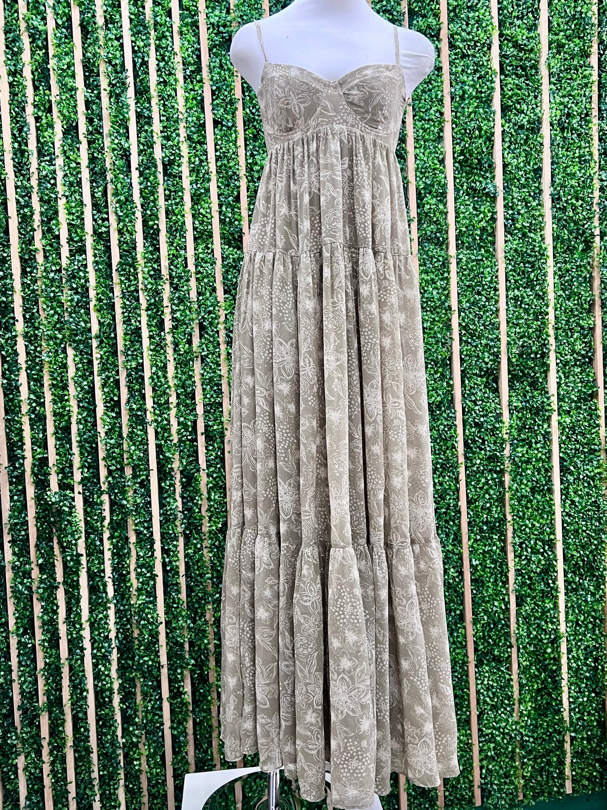 Green Pink Floral Open Back Maxi Dress