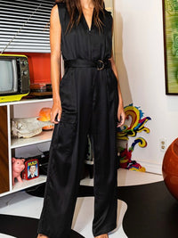 Black Zip up Cargo Jumpsuit