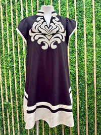 High Neck Embroidered V Neck Short Dress