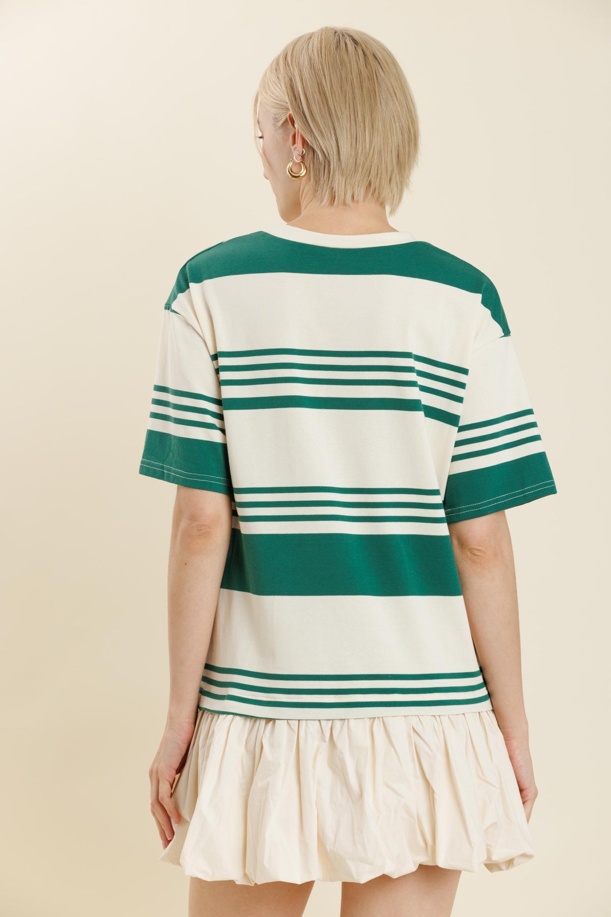 Green Striped Drop Waist Short Dress