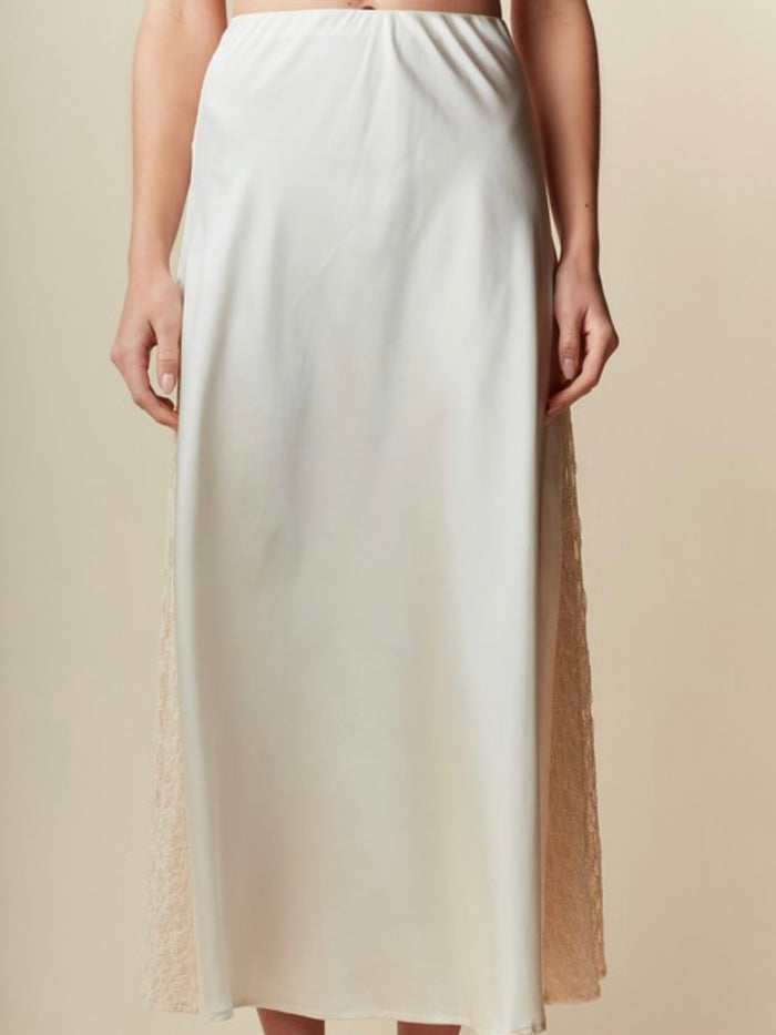 Ivory Lace Panel Satin Maxi Skirt