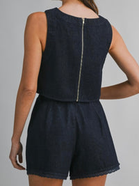 Dark Denim Square Neck Short Pant Set