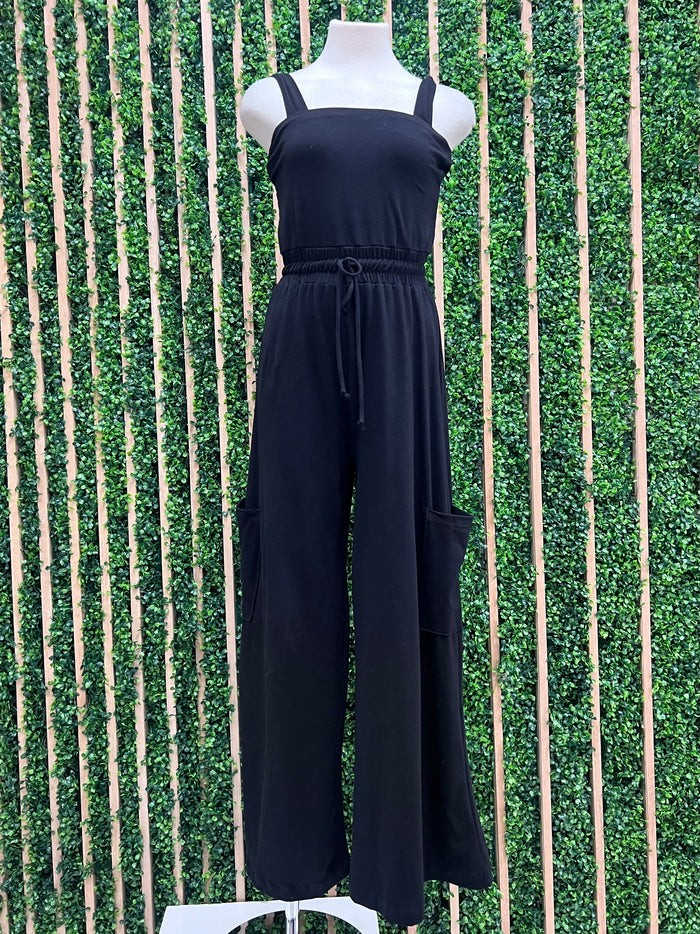 Black Square Neck Jersey Jumpsuit