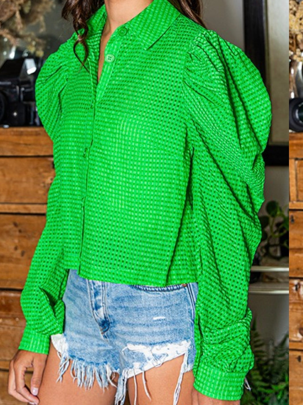 Textured Puff Sleeve Blouse