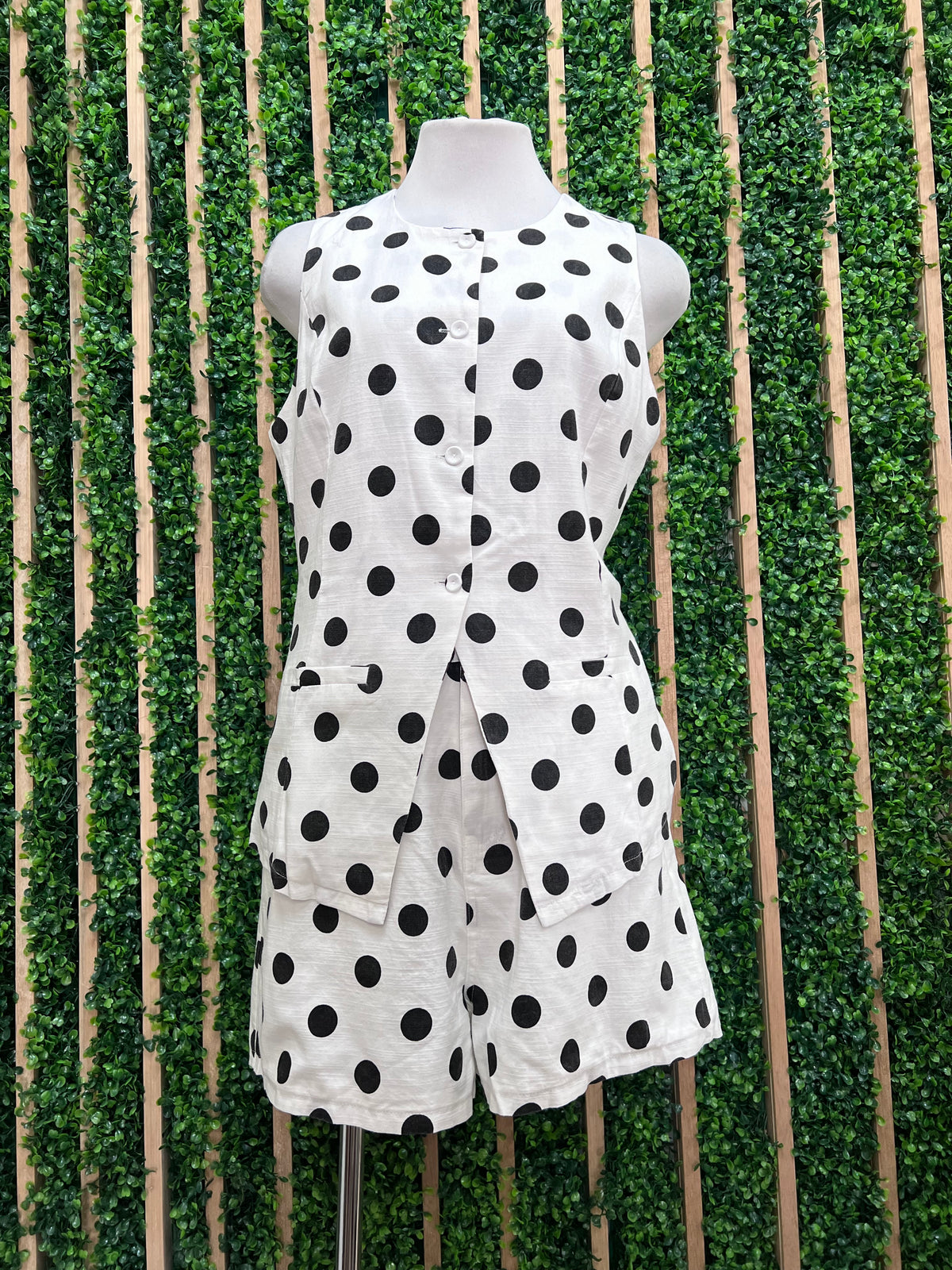 WHite Black Polka Dot Linen Vest