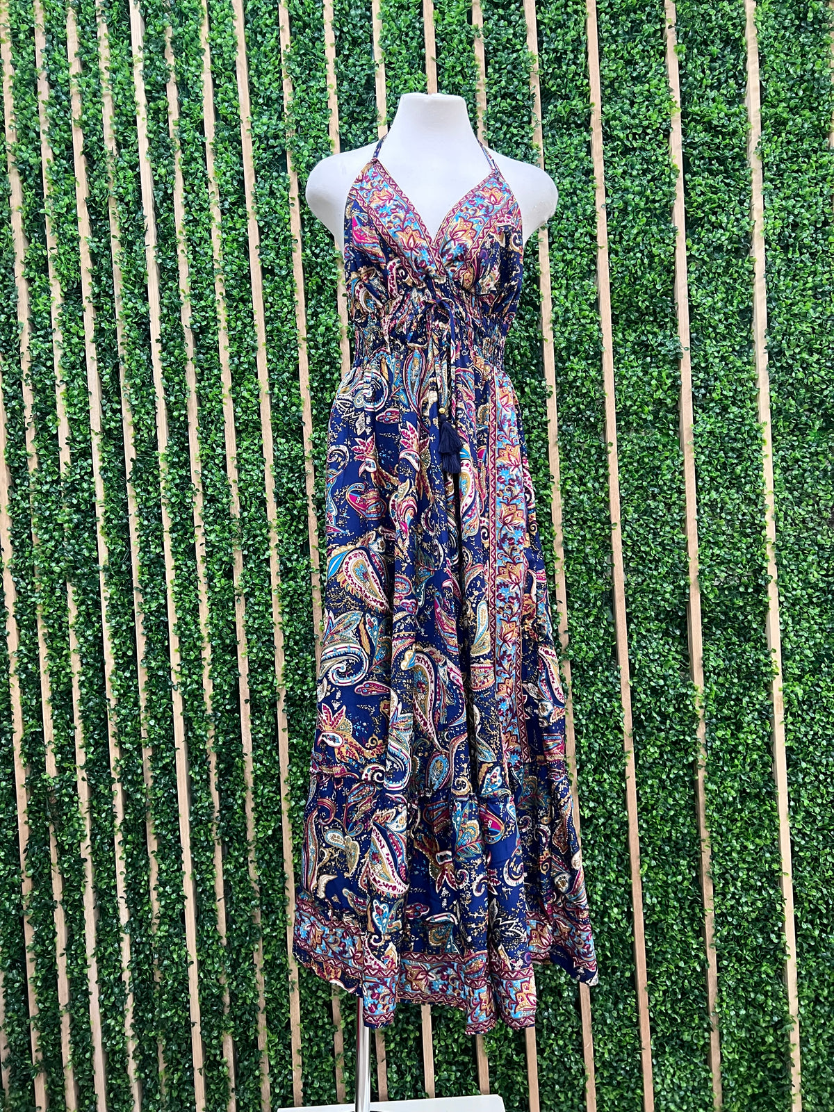 Paisley Smocked Waist Halter Maxi Dress