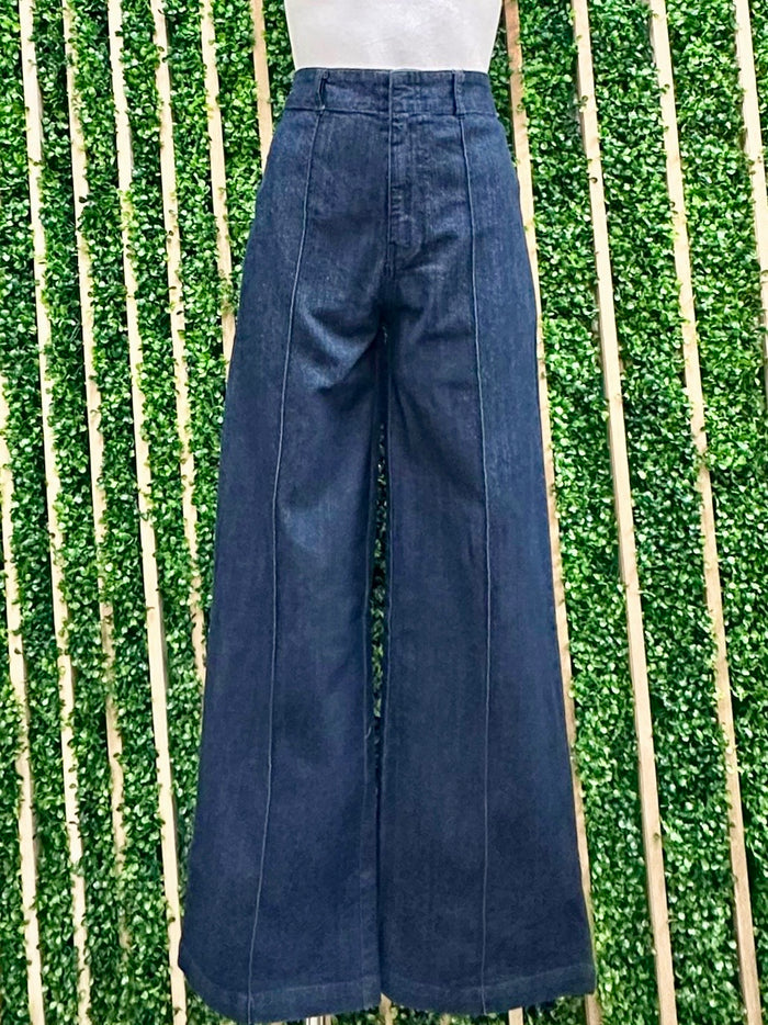 Dark Denim High Waist Front Seam Wide Leg Jeans