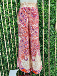 Cream Red Paisley Wide Leg Palazzo