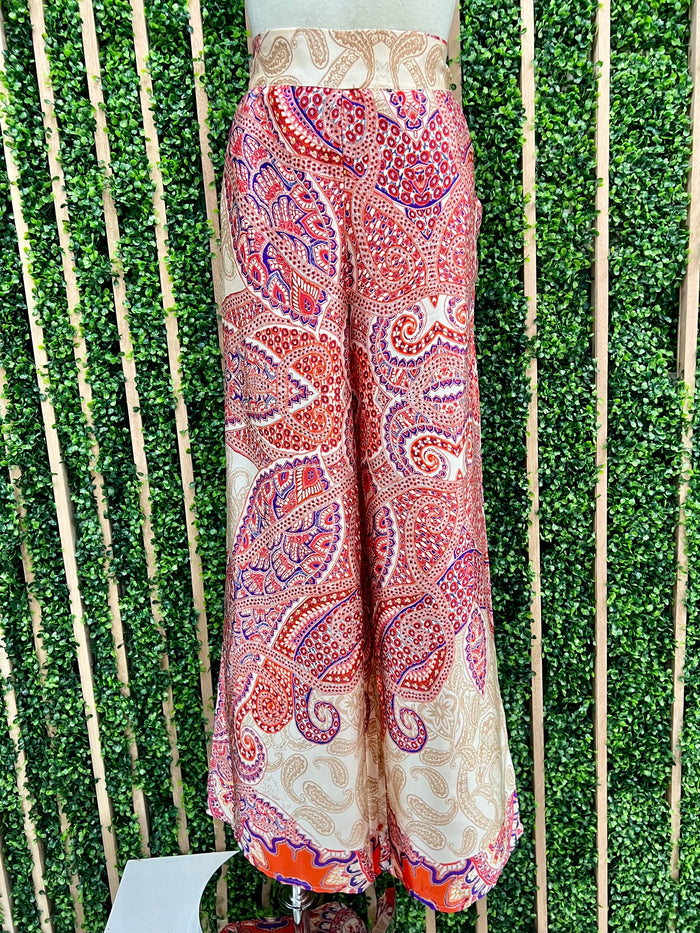 Cream Red Paisley Wide Leg Palazzo
