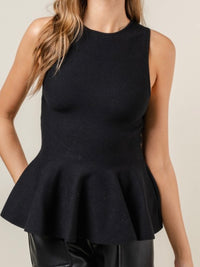 Black Knit Sleeveless Peplum Top