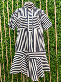 Striped Drop Waist Blouse Dress