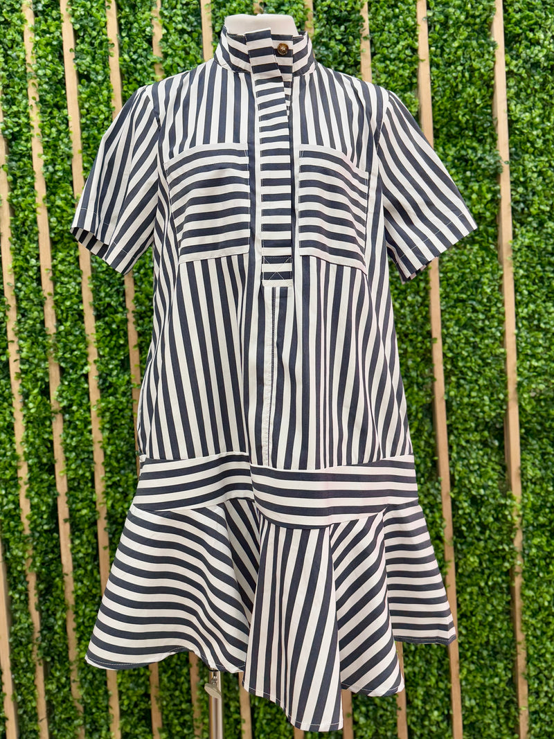 Striped Drop Waist Blouse Dress