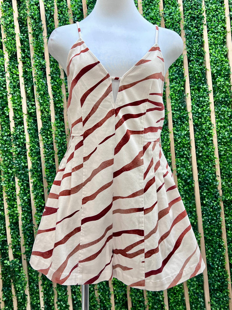 Taupe Zebra V Neck Romper