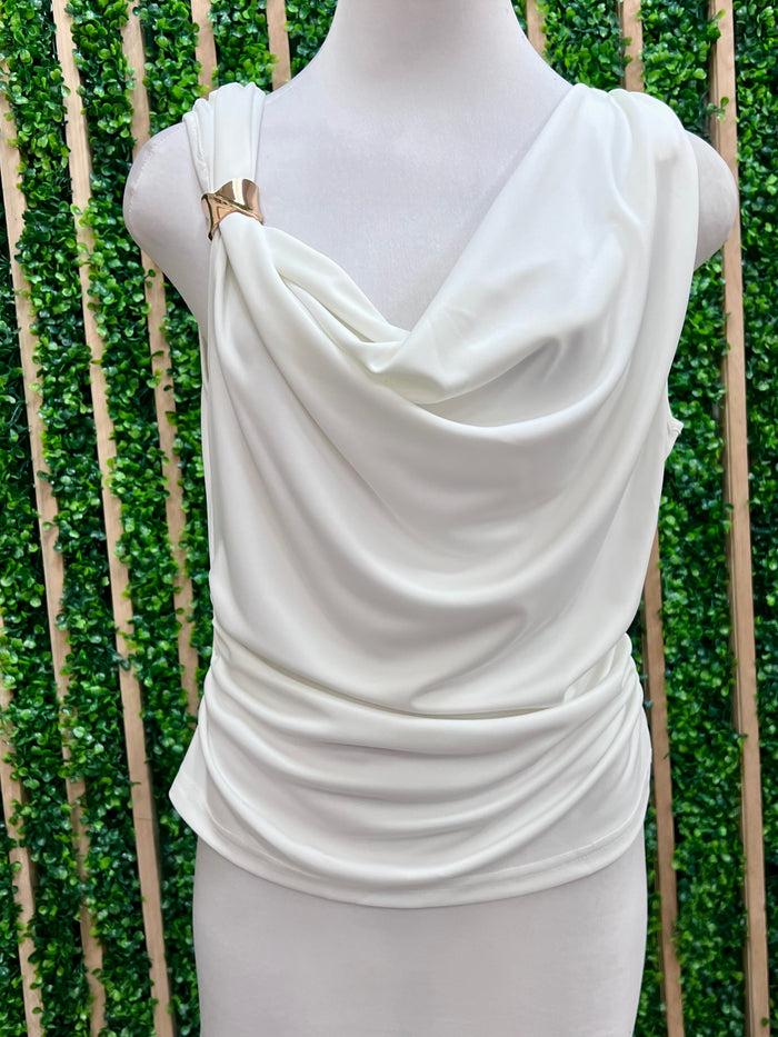Beautiful Brooch Accent Draped Top