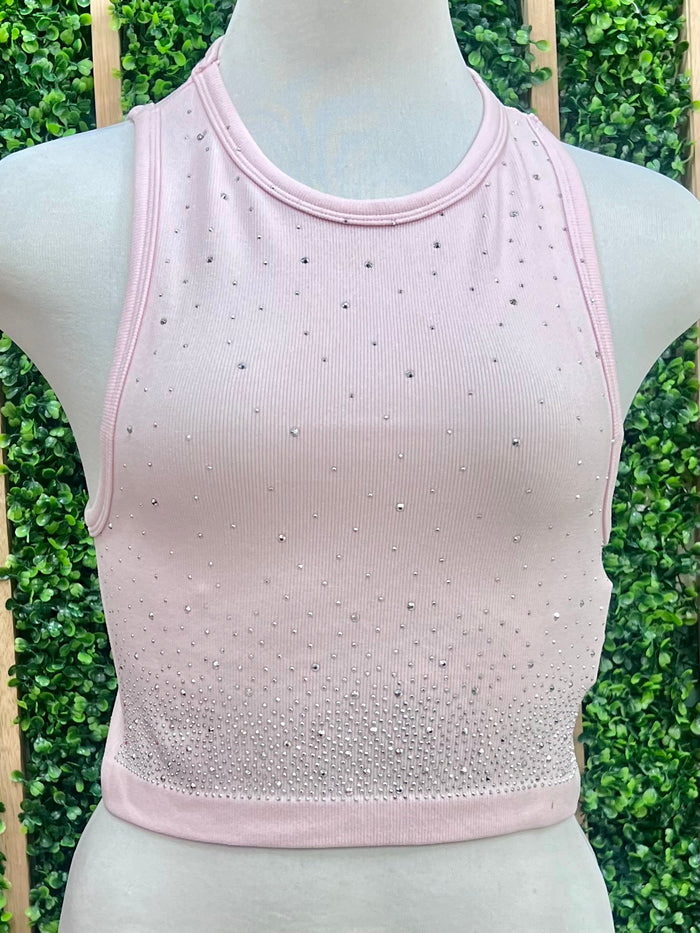 Rhinestone Embellished Crop Sleeveless Top